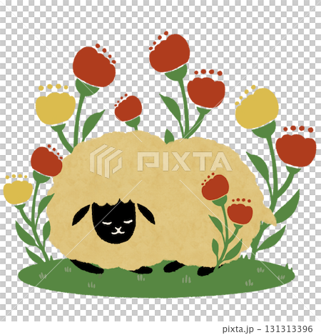眠る羊とお花 眠る羊とお花 131313396