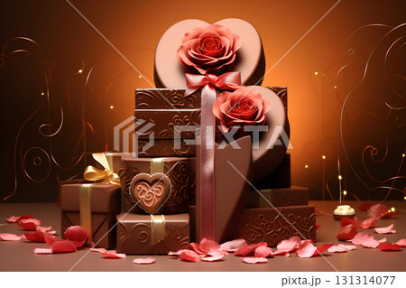 red rose and hearts on a dark background 131314077