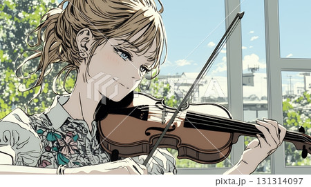 バイオリンを弾いている女性 131314097