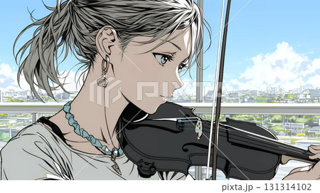 バイオリンを弾いている女性 131314102