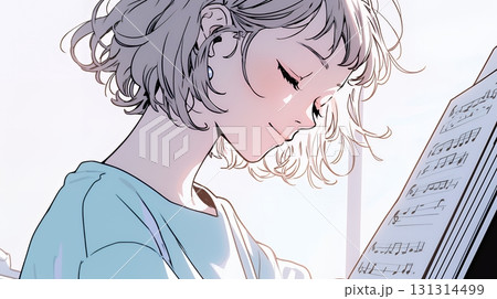 ピアノを弾いている若い女性