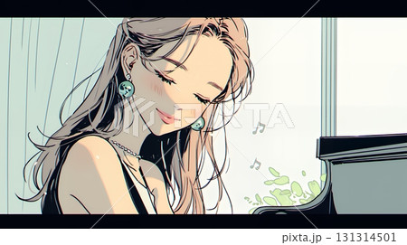 ピアノを弾いている若い女性