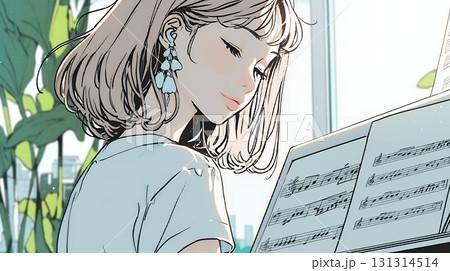 ピアノを弾いている若い女性