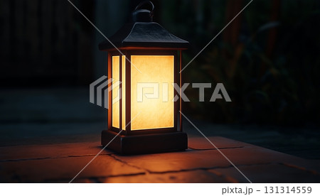 Lantern white lamp lighter glow on night dark in front home 131314559
