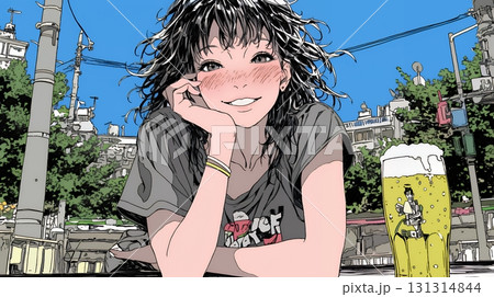 ビールを飲んでいる女性