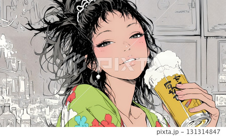 ビールを飲んでいる女性