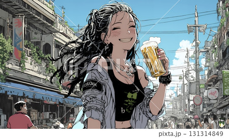 ビールを飲んでいる女性