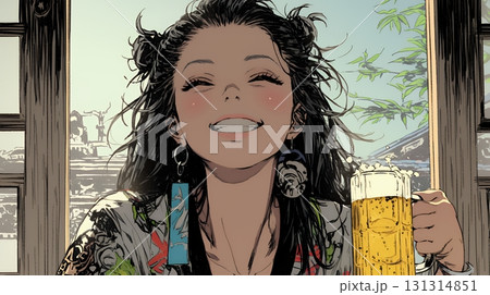 ビールを飲んでいる女性 131314851