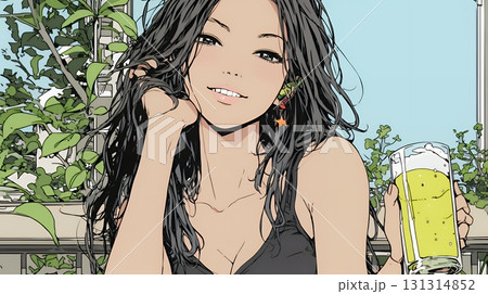 ビールを飲んでいる女性