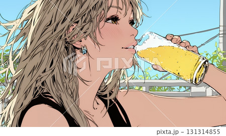 ビールを飲んでいる女性