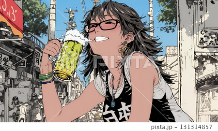 ビールを飲んでいる女性