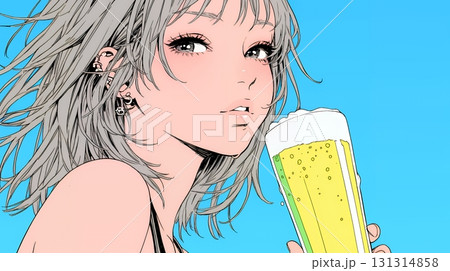 ビールを飲んでいる女性