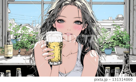 ビールを飲んでいる女性