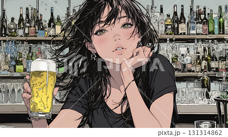 ビールを飲んでいる女性