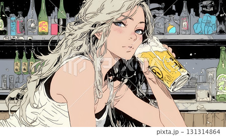 ビールを飲んでいる女性
