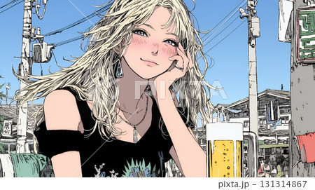 ビールを飲んでいる女性