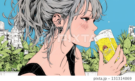 ビールを飲んでいる女性