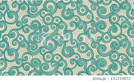 seamless pattern of continuous spiral curly lines, black hand-drawn doodle style background  131314872