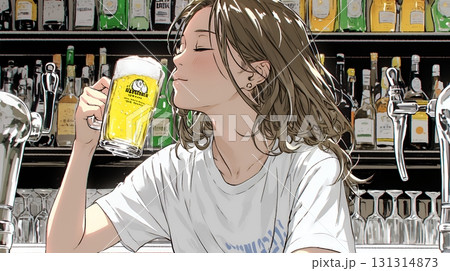 ビールを飲んでいる女性