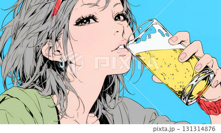 ビールを飲んでいる女性