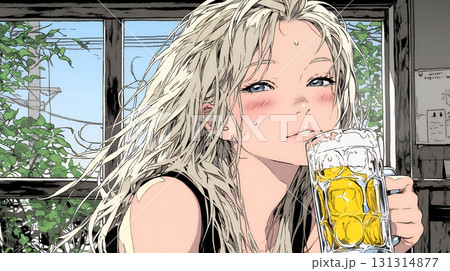 ビールを飲んでいる女性