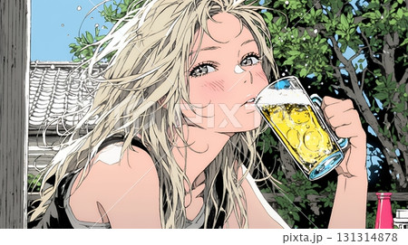 ビールを飲んでいる女性