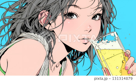 ビールを飲んでいる女性 131314879
