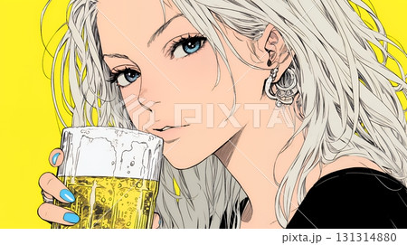 ビールを飲んでいる女性