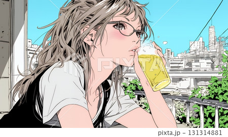 ビールを飲んでいる女性