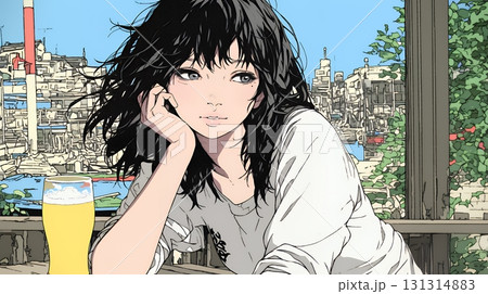 ビールを飲んでいる女性 131314883