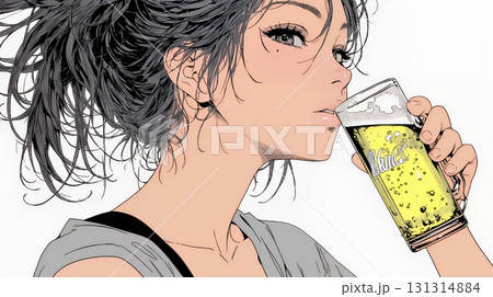 ビールを飲んでいる女性