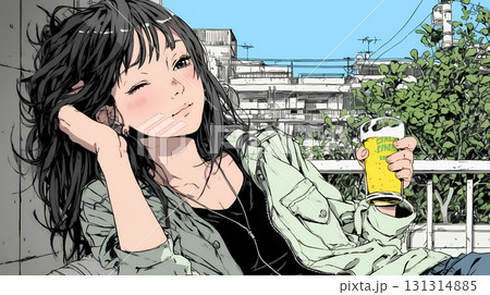 ビールを飲んでいる女性