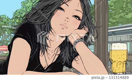 ビールを飲んでいる女性