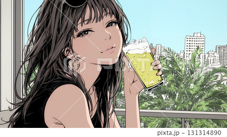 ビールを飲んでいる女性 131314890