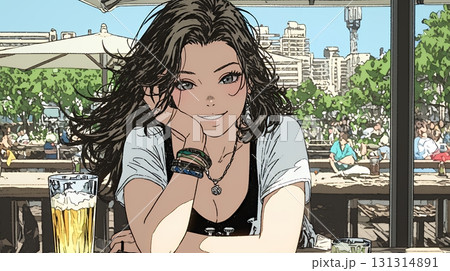 ビールを飲んでいる女性 131314891