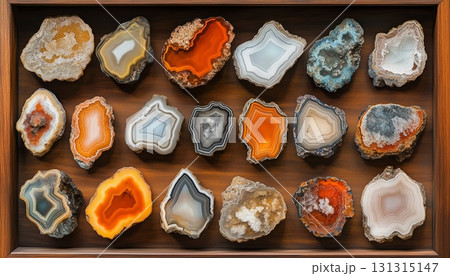 The incision collection of rock and minerals shows layered inner aggregate The incision collection of rock and minerals shows layered inner aggregate 131315147