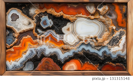 The incision collection of rock and minerals shows layered inner aggregate The incision collection of rock and minerals shows layered inner aggregate 131315148