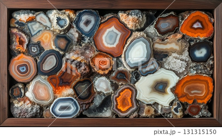 The incision collection of rock and minerals shows layered inner aggregate The incision collection of rock and minerals shows layered inner aggregate 131315150