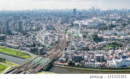 空撮「東京都」荒川上空からか赤羽方向を撮影　パノラマ 131315161