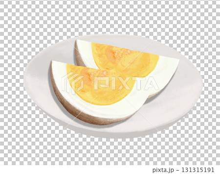 2 個煮熟的雞蛋，切成楔形，放在白色盤子上 131315191