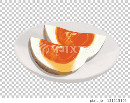 2 塊半熟蛋放在白色盤子上 131315193