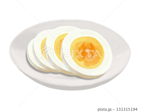 ゆで卵の輪切り4枚（白皿） 131315194