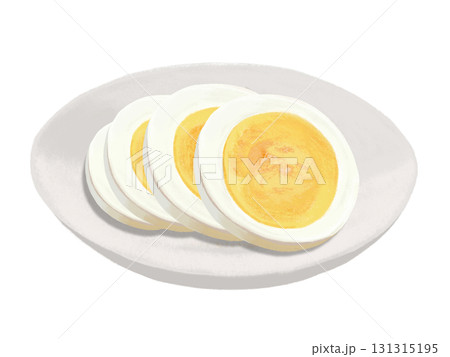 ゆで卵の輪切り4枚(固茹で)白皿 ゆで卵の輪切り4枚(固茹で)白皿 131315195