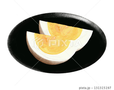 ゆで卵のくし切り2個（固茹で）黒皿 131315197