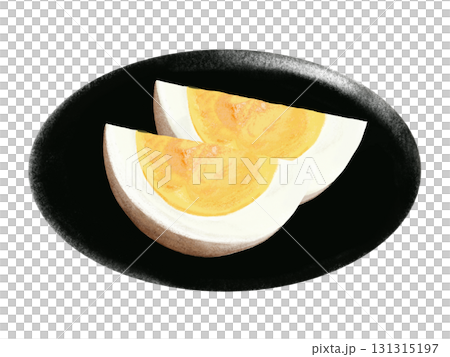 ゆで卵のくし切り2個（固茹で）黒皿 131315197