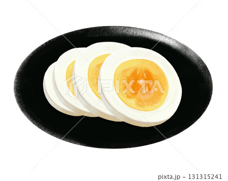 ゆで卵の輪切り4枚（黒皿） 131315241