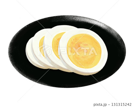 ゆで卵の輪切り4枚（固茹で）黒皿 131315242