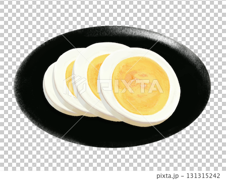 ゆで卵の輪切り4枚（固茹で）黒皿 131315242