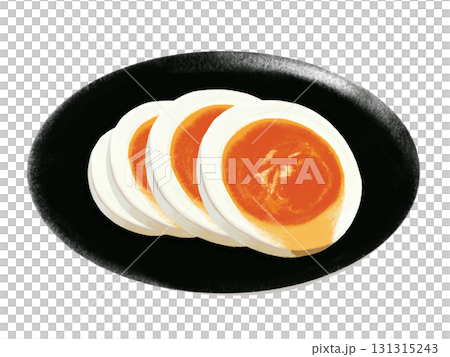 ゆで卵の輪切り4枚（半熟）黒皿 131315243