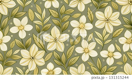 Seamless pattern of simple hand-drawn floral motifs with small three-petal flowers background  131315244